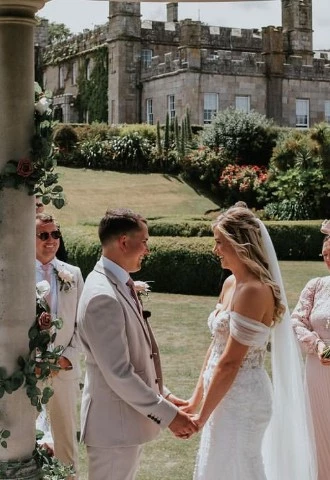 Wedding ceremony outside at Tregenna Castle Hotel Wedding Venue