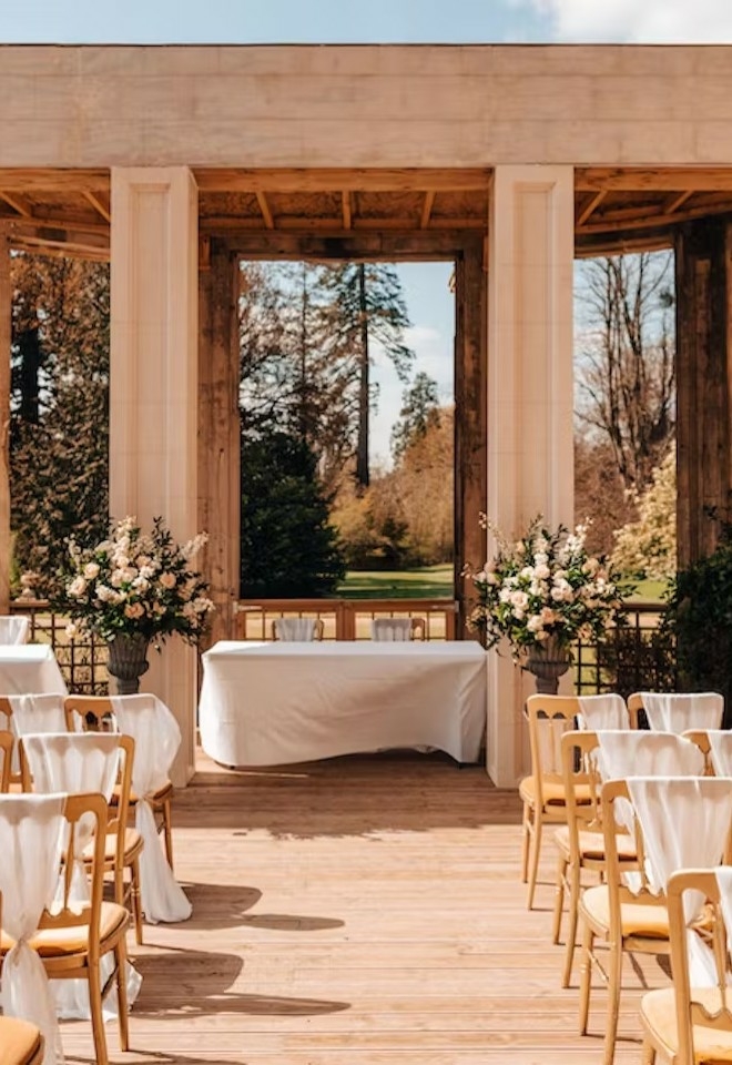 outdoor wedding ceremony at Orchardleigh House