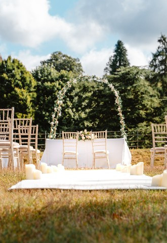 Outdoor wedding ceremony at Hagley Hall, Worcestershire