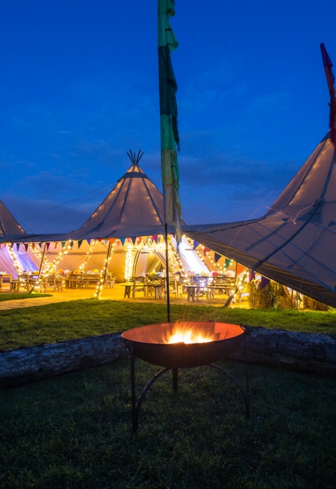 Tipi on the lawn at Farnham Castle