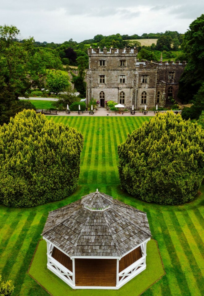 Clearwell Castle front entrance and The Bandstand