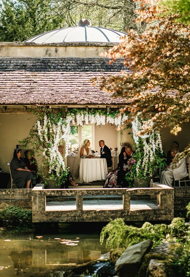 Bride and groom sitting together