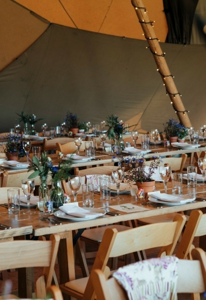 dinner table set for wedding breakfast at the rosevine