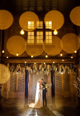 wedding venue portrait of bride and groom at Matfen Hall in Northumberland