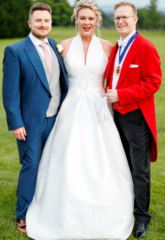 South Lodge wedding bride & groom with Toastmaster Dan sussex