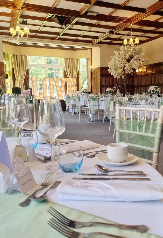 Sprowston Manor Hotel in Norfolk wedding breakfast set up