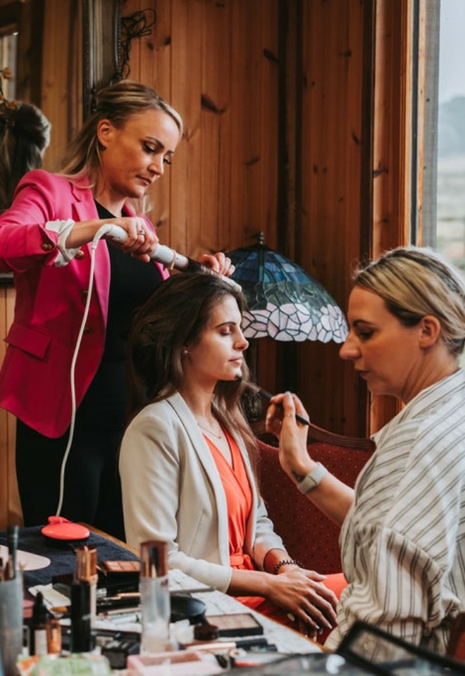 Bridal preparation with hair and make up artists at Chilterns View Wedding Venue