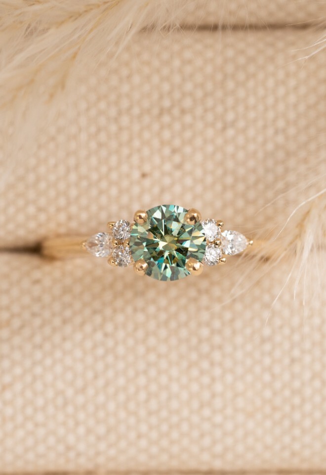 Green & White Lab Grown Diamond Accented Petite Engagement Ring Diamond a