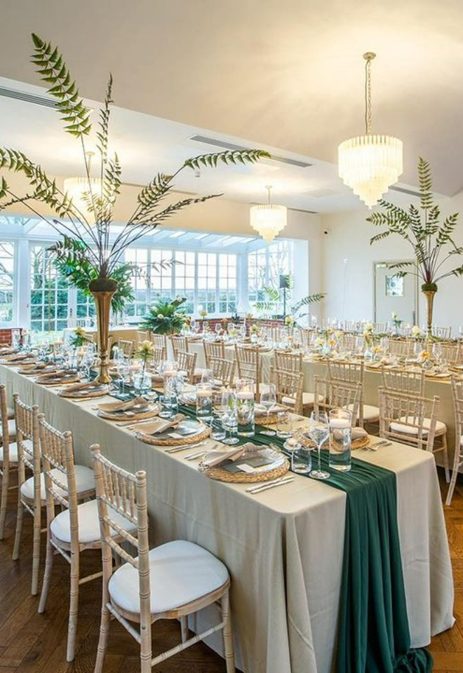 Green colour scheme wedding breakfast at Stockton House Wedding Venue
