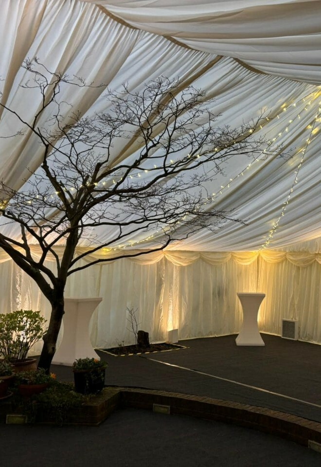large marquee hire with fairy lights from Crystal Marquee Hire Surrey