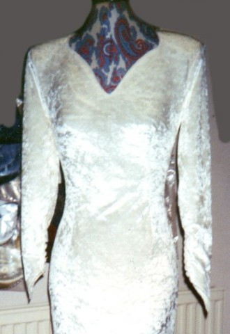 Straight velvet winter wedding dress with long sleeves lined with 100% Silk