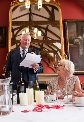 Groom reading his wedding speech at Wokingham Town Hall, Berkshire