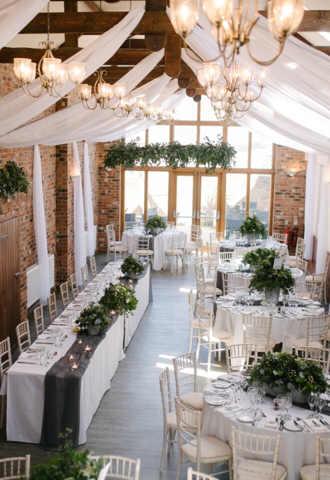 Wedding drapes & greenery styling at Hall Farm Hotel Ashby cum Fenby