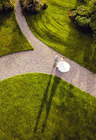 birds-eye view of couple at Stirk house
