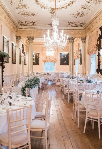 Wedding reception set up at Hagley Hall, Worcestershire