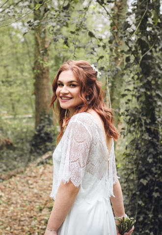 Woodland ceremony bride walking 