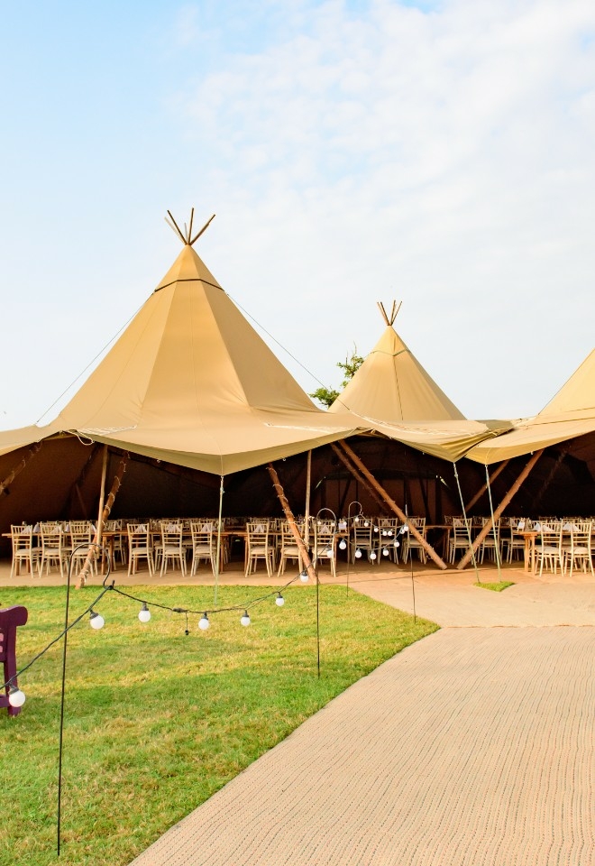 Tipi for hire set up at Monkton Barn wedding venue near Marlow