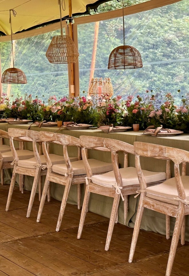 Nomadik stretch tent banquet table and clear windows