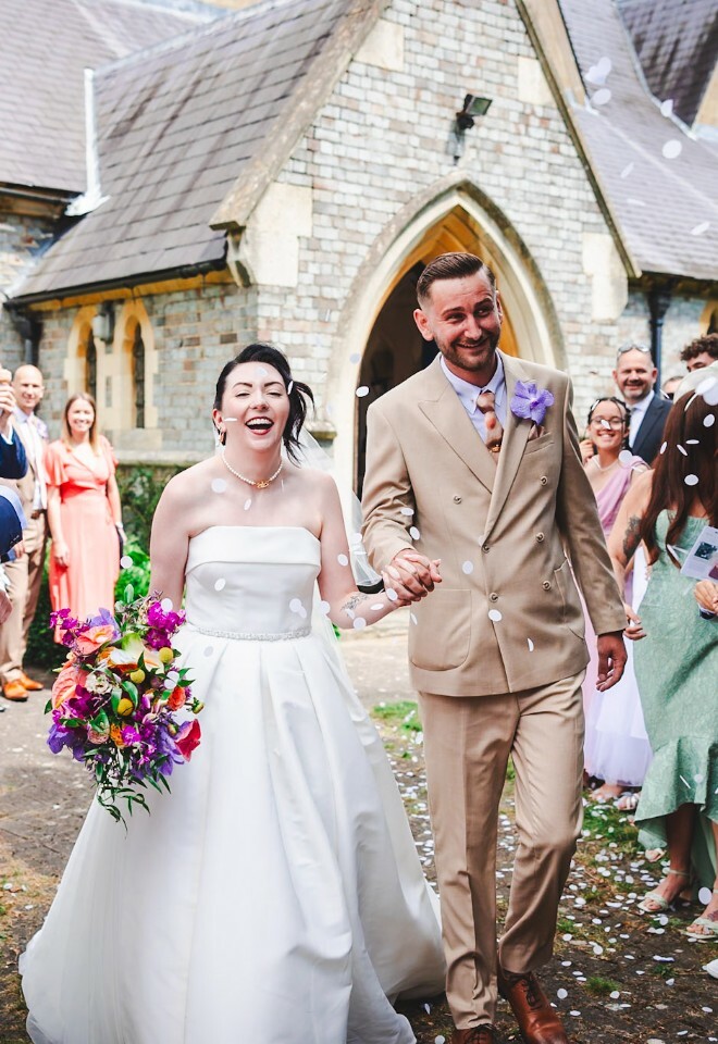 Bride & groom just married at Earley Church