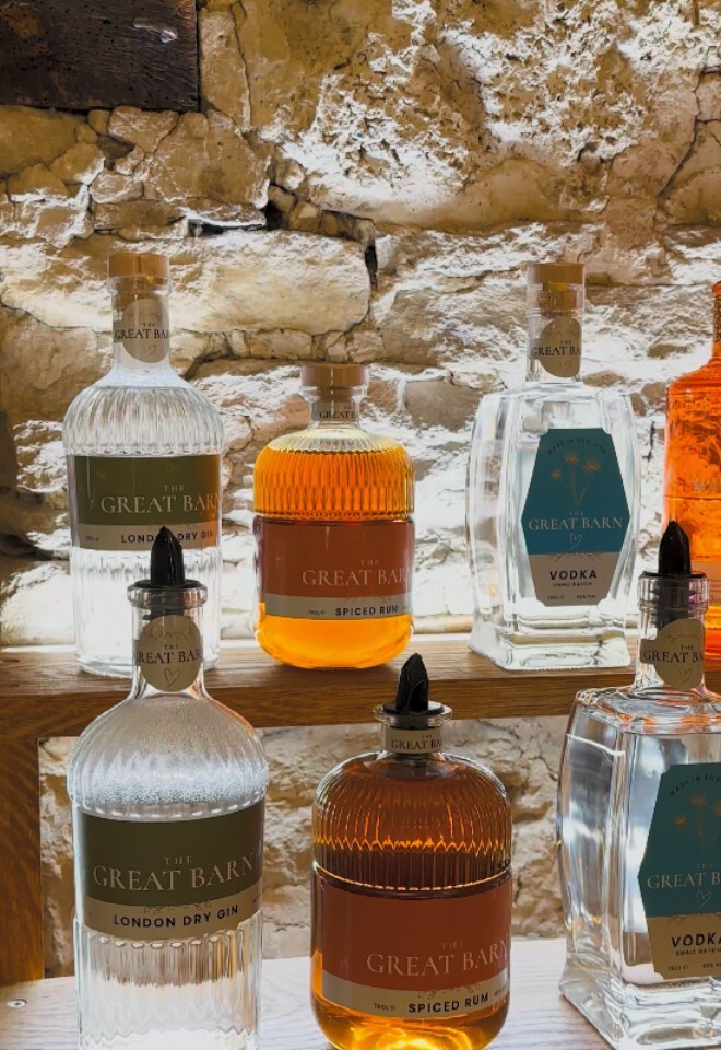 A selection of alcohol at the bar of an Oxfordshire barn wedding venue