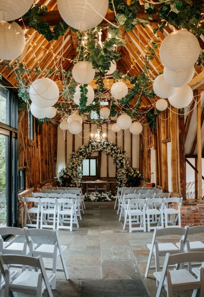 Wedding ceremony inside the barn