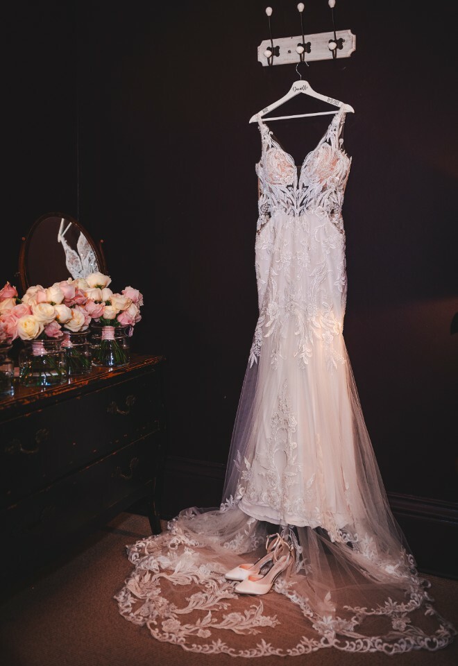 wedding dress hanging