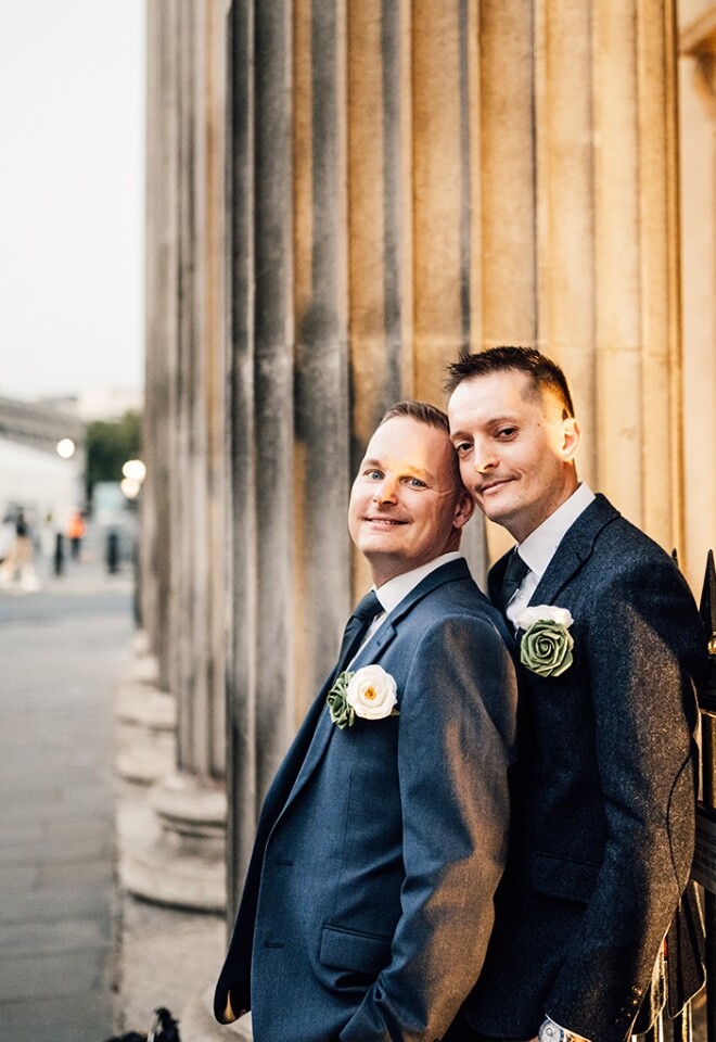Two grooms at Trafalgar Square 