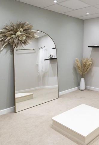 Bridal boutique changing area for brides to try on wedding dresses