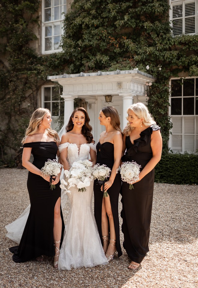 All white bouquets for monochrome wedding at Northbrook Park