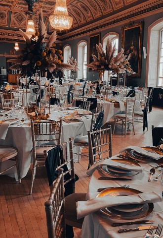 Worcester Guildhall Autumn Wedding breakfast setting
