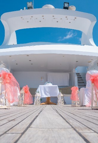 wedding ceremony set up on a yacht in cyprus, exclusive yacht weddings