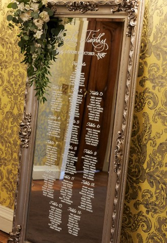Mirror seating table plan in Mint Lettering calligraphy Buckinghamshire