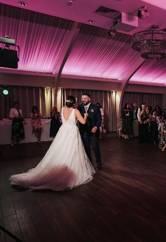 Bride and groom share their first dance at Colshaw Hall, Cheshire