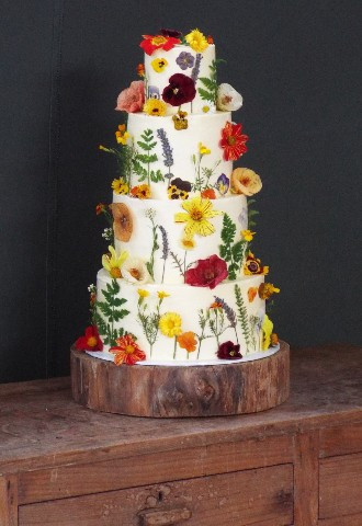 Tiered wedding cake with flowers from Gails Cake Pantry South Wales