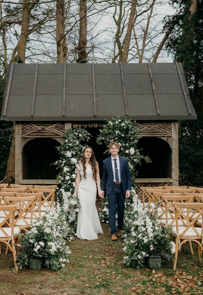 Bride and Groom at our small Edwardian garden pavilion