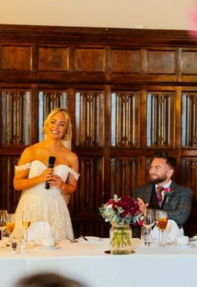 Bride giving a speech to guests in the Suffolk Suite- Sprowston Manor Norwich