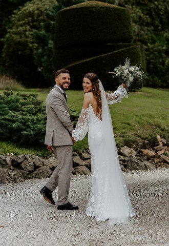 Bride and groom at Plas Dinam Country House, Powys