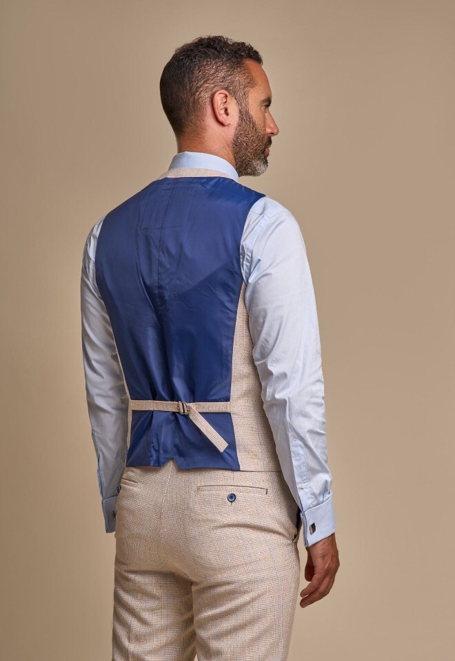 cream tweed waist coat with blue silk back