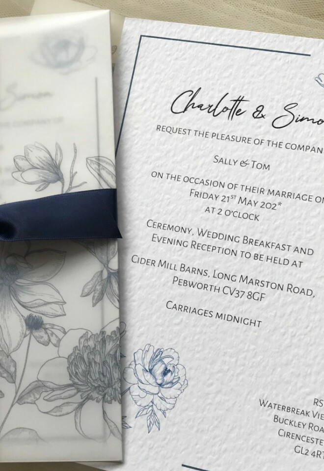 Blue Botanical Wedding Invitations