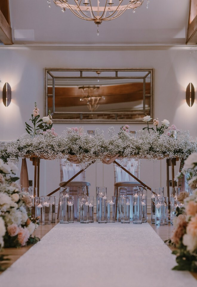 Copper Suite, ceremony room flowers by TJ Designer Weddings, Essex at Mulberry House