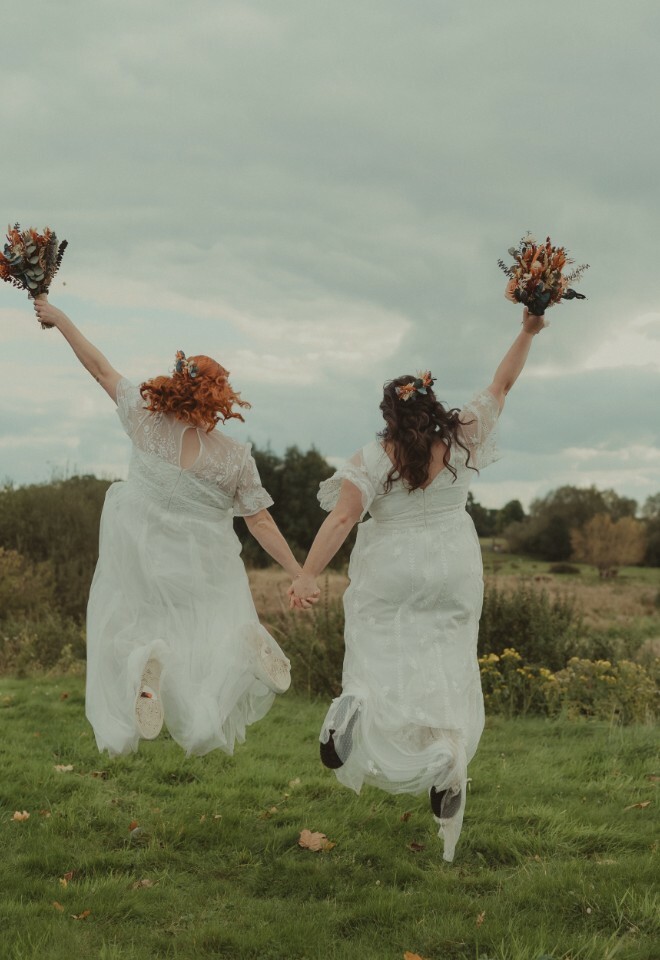 happy couple in field