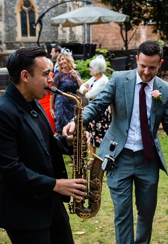 Wedding couple with jazz band at The Elephant Hotel - a wedding venue in Berkshire