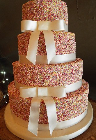 Hundreds and thousands decorated wedding cake, Gails Cake Pantry, Powys