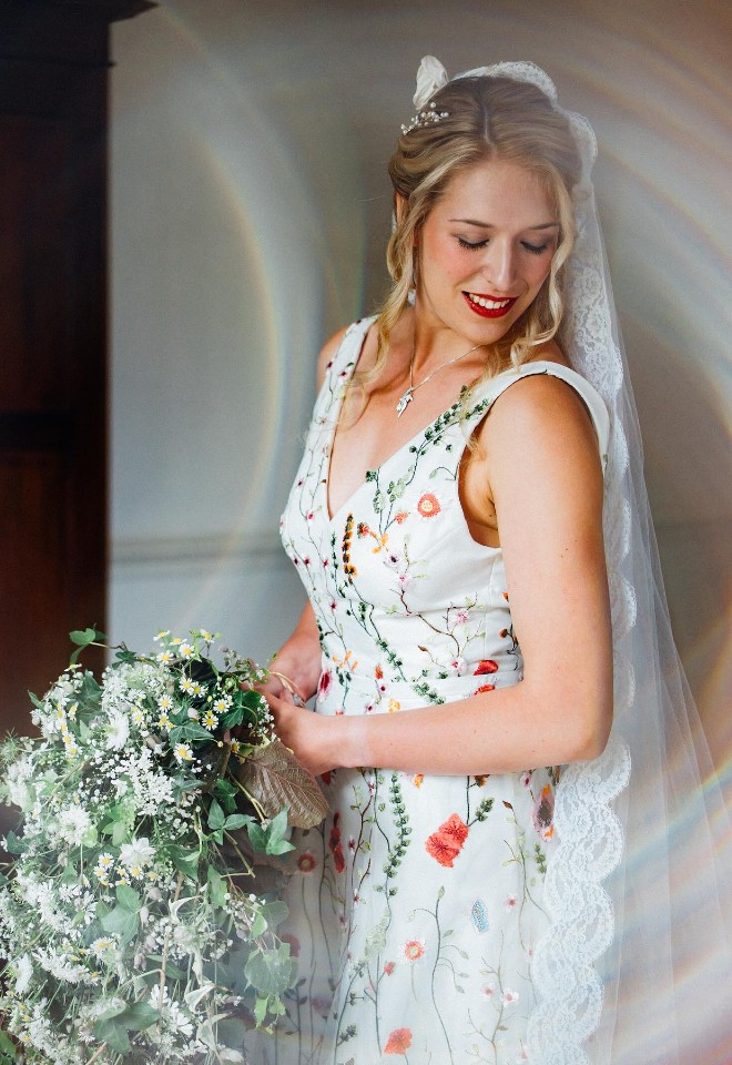 floral wedding dress by Rachel Lamb Design, Cambridgeshire
