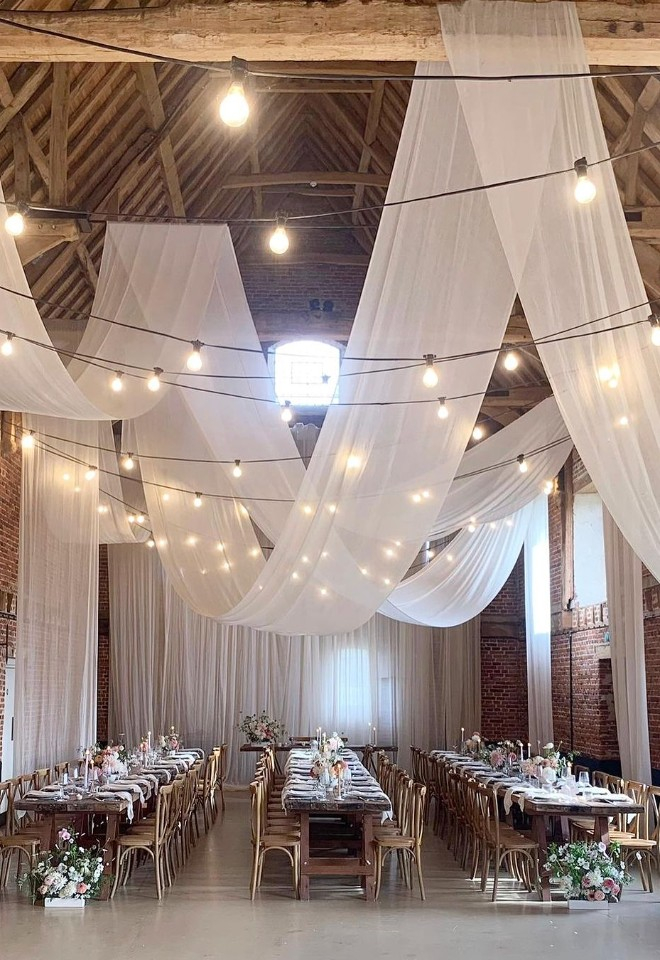 Inside view of Godwick Great Barn wedding venue in Norfolk