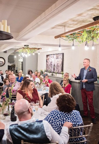 Best Man giving his wedding speech at The Bay Tree Hotel, Burfor, Oxfordshire