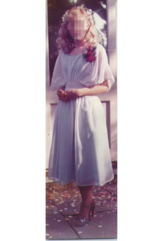 Pale blue chiffon wedding dress with draped sleeves