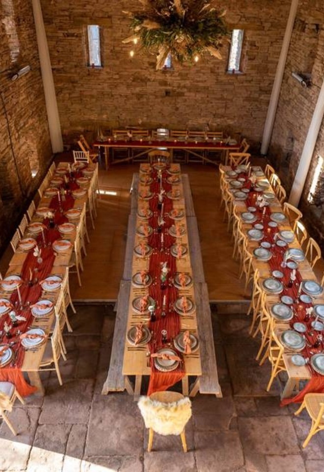 Beautiful Barn Wedding Reception, Long Tables