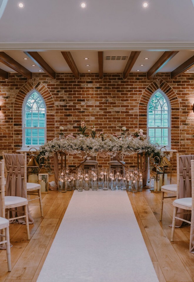 Ceremony room decorated by TJ Designer Weddings at Mulberry House, copper suite