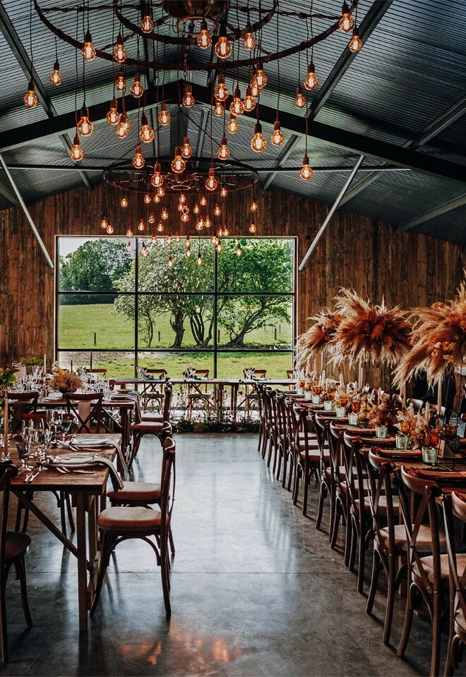 Silchester Farm wedding barn set for meal
